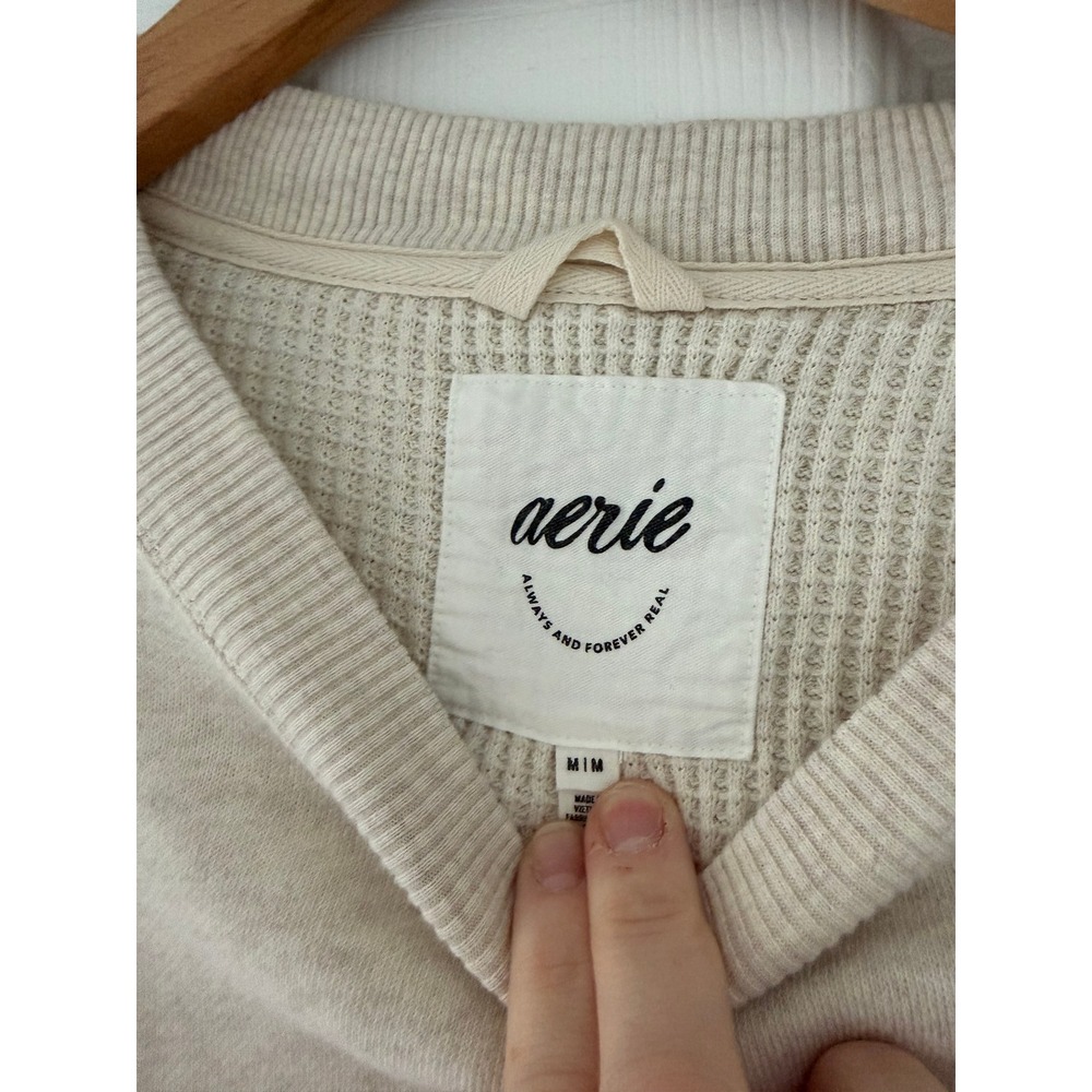 Aerie Go-To Crewneck Sweatshirt Neutral Cleangirl Aesthetic - Picture 3 of 4